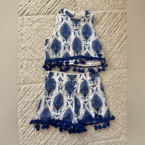 Luxxel Blue and White Patterned Top
